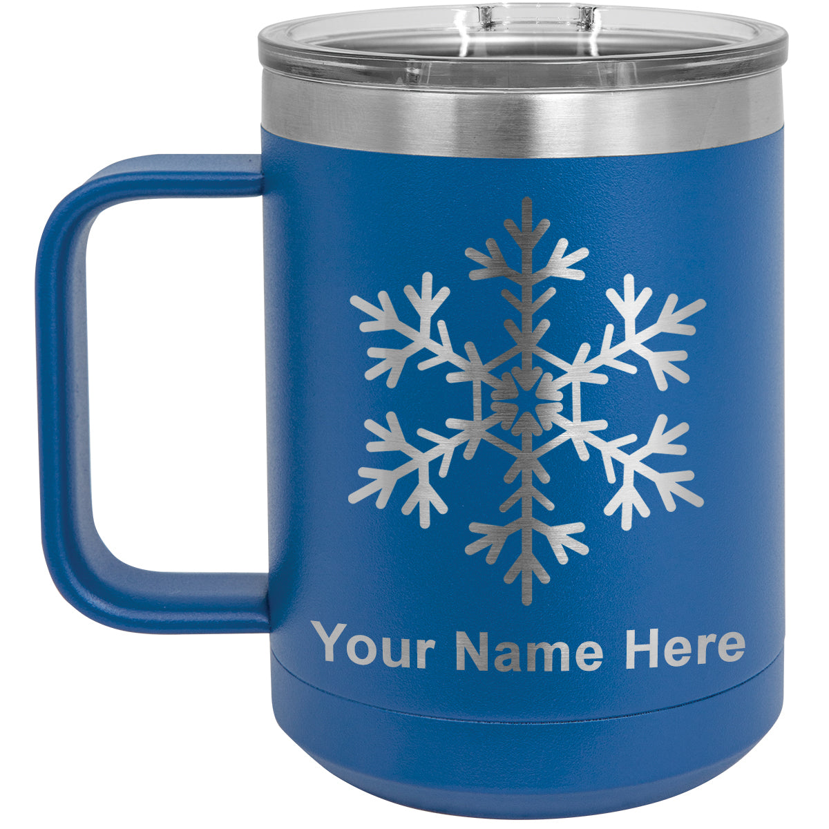 15oz Vacuum Insulated Coffee Mug, Snowflake, Personalized Engraving Included