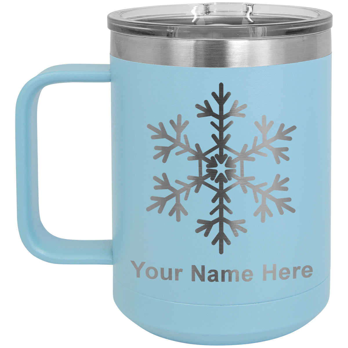 15oz Vacuum Insulated Coffee Mug, Snowflake, Personalized Engraving Included