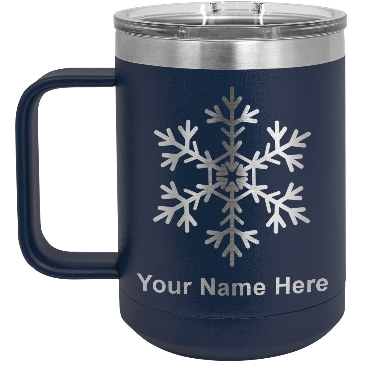 15oz Vacuum Insulated Coffee Mug, Snowflake, Personalized Engraving Included