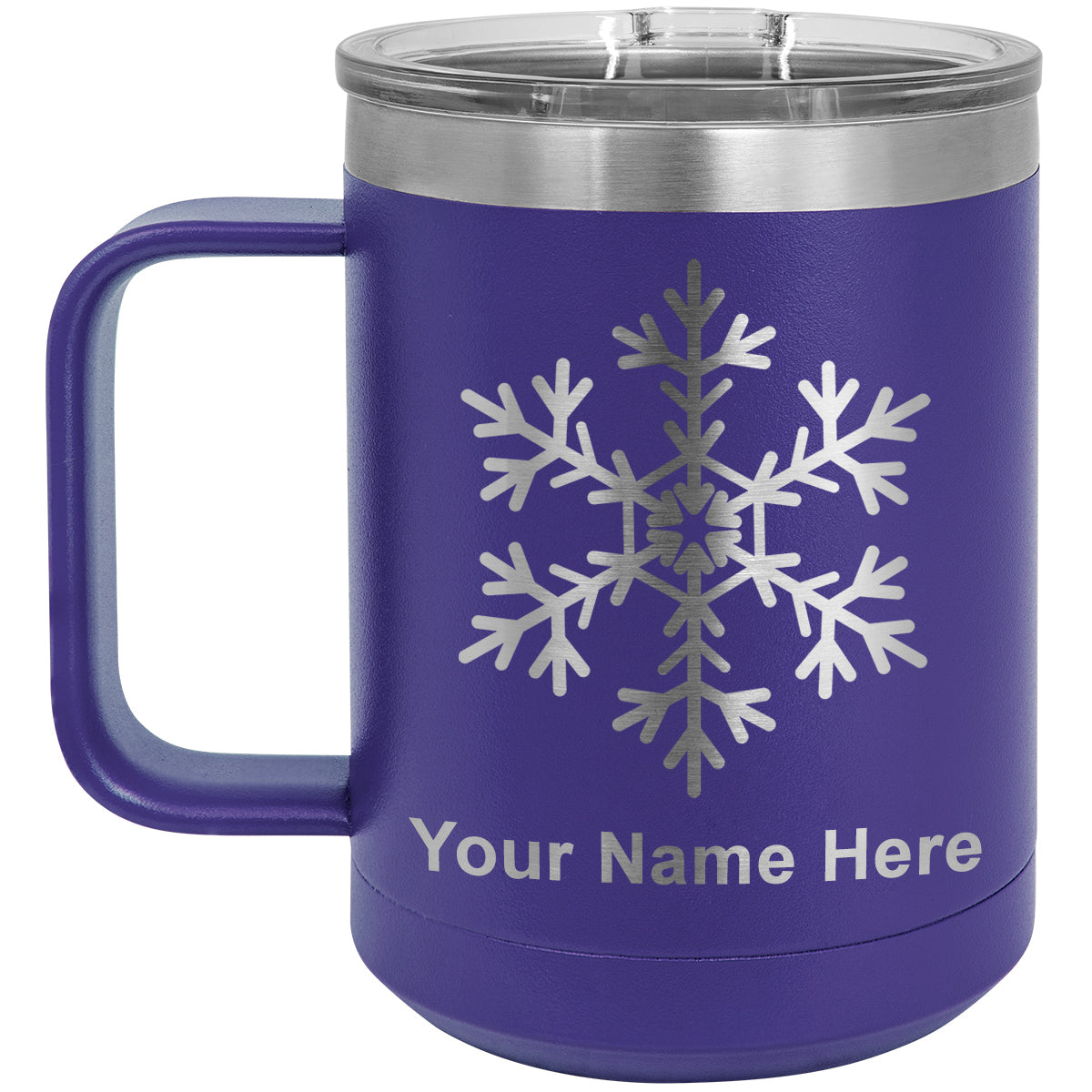 15oz Vacuum Insulated Coffee Mug, Snowflake, Personalized Engraving Included