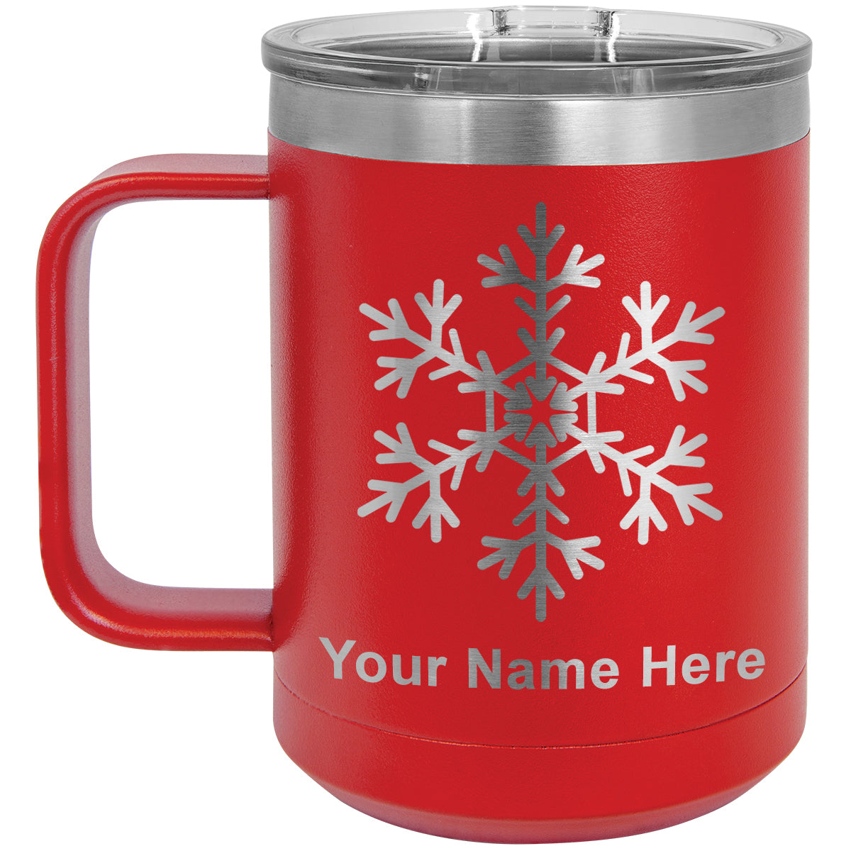 15oz Vacuum Insulated Coffee Mug, Snowflake, Personalized Engraving Included