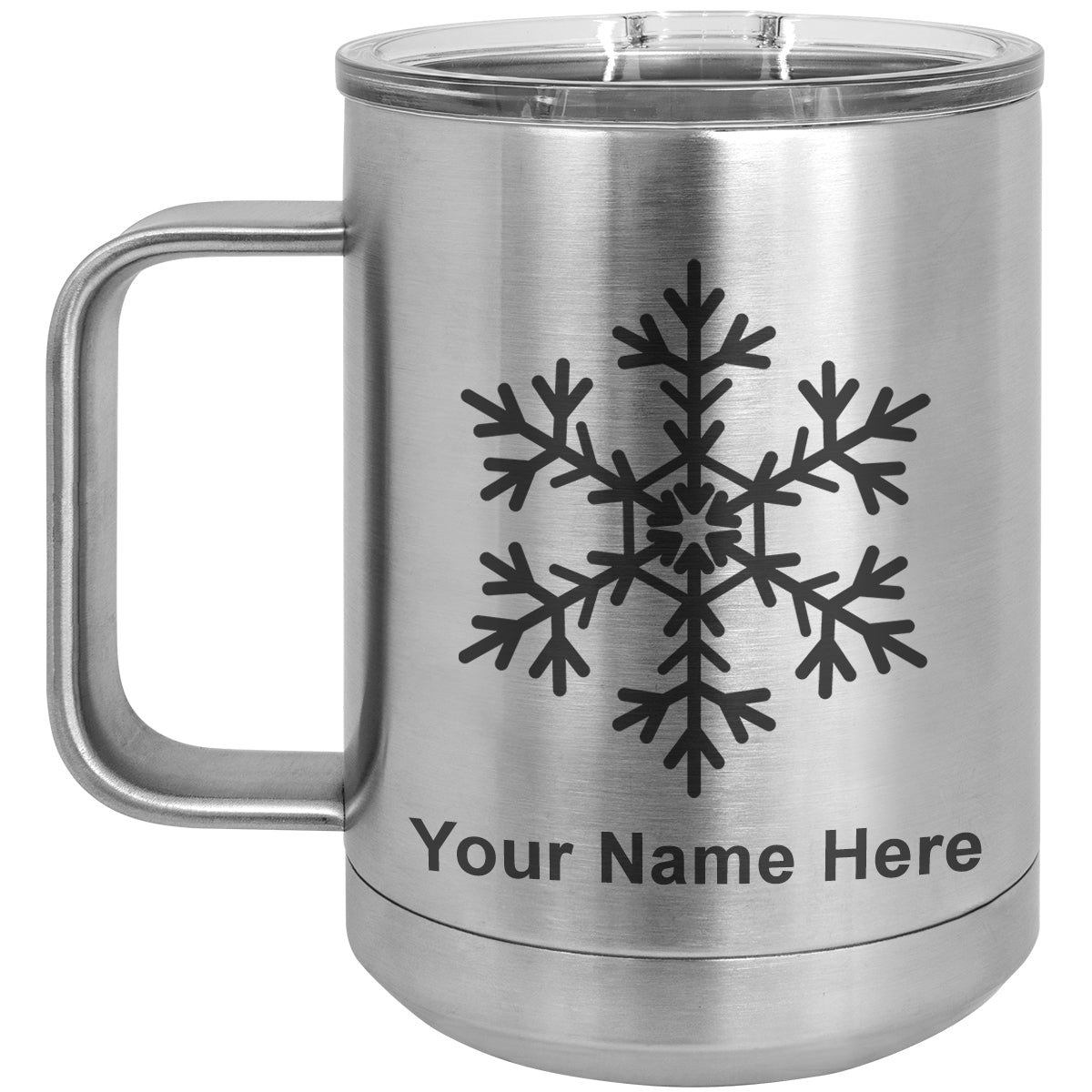 15oz Vacuum Insulated Coffee Mug, Snowflake, Personalized Engraving Included