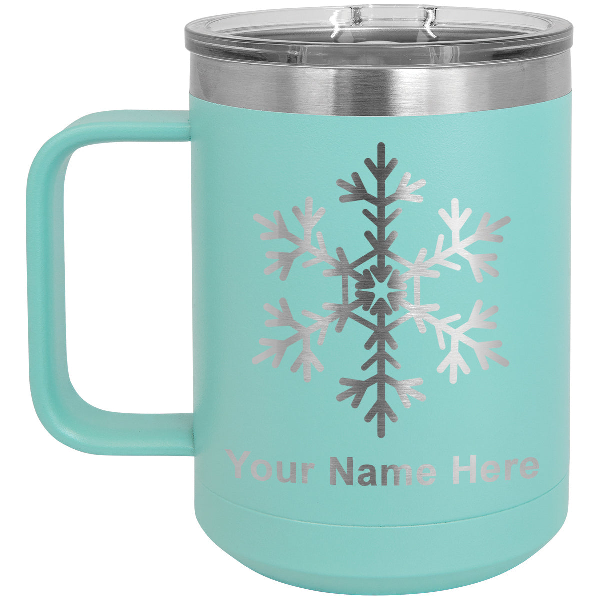 15oz Vacuum Insulated Coffee Mug, Snowflake, Personalized Engraving Included