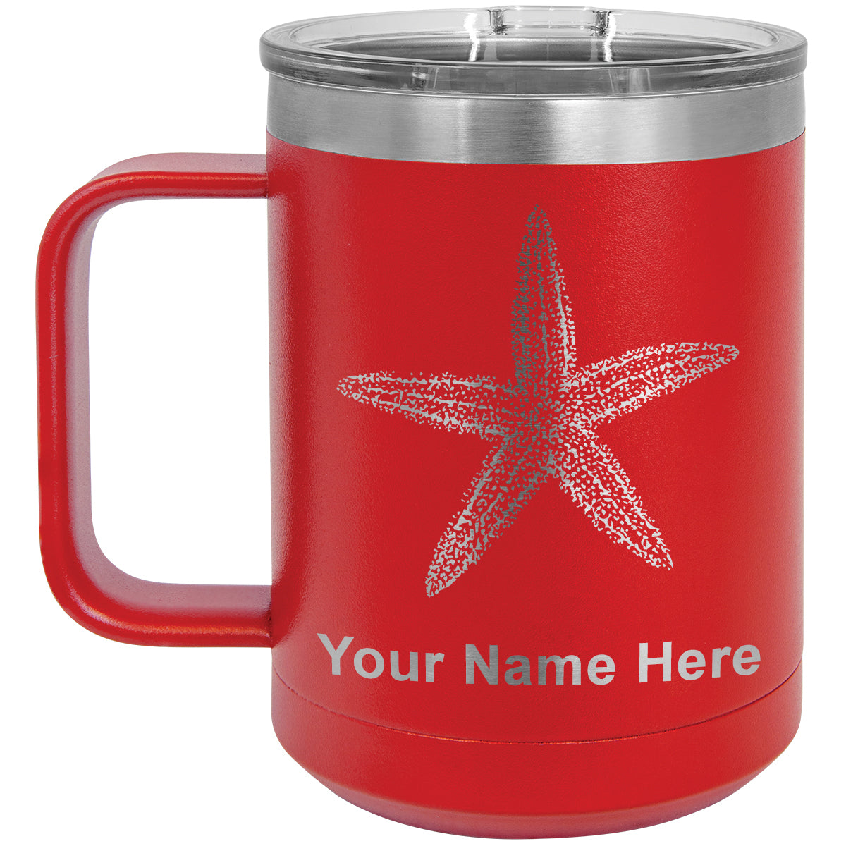 15oz Vacuum Insulated Coffee Mug, Starfish, Personalized Engraving Included