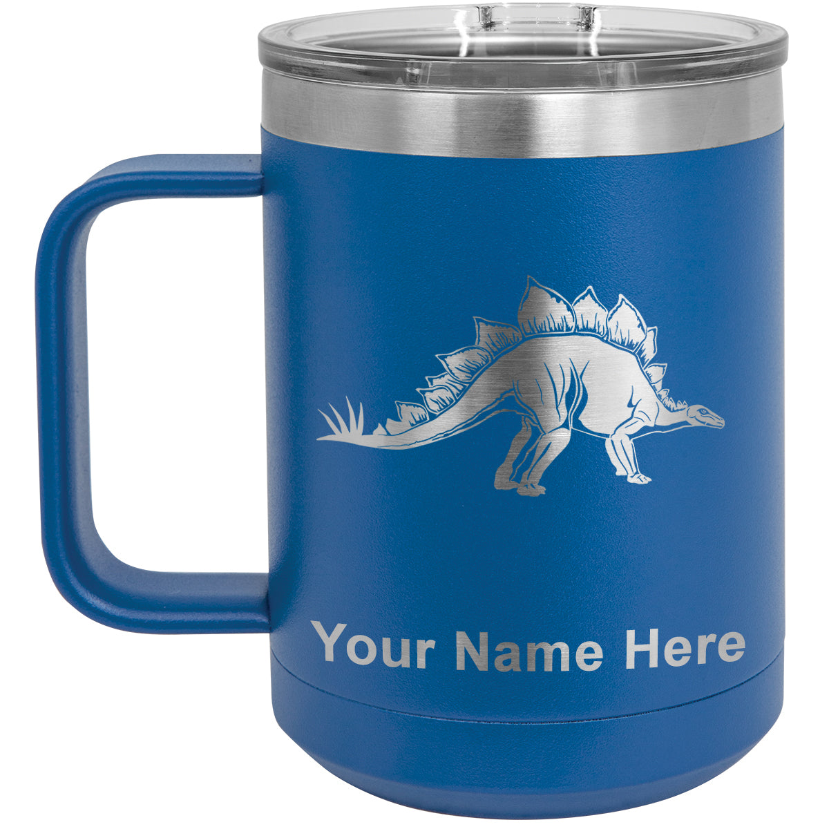 15oz Vacuum Insulated Coffee Mug, Stegosaurus Dinosaur, Personalized Engraving Included