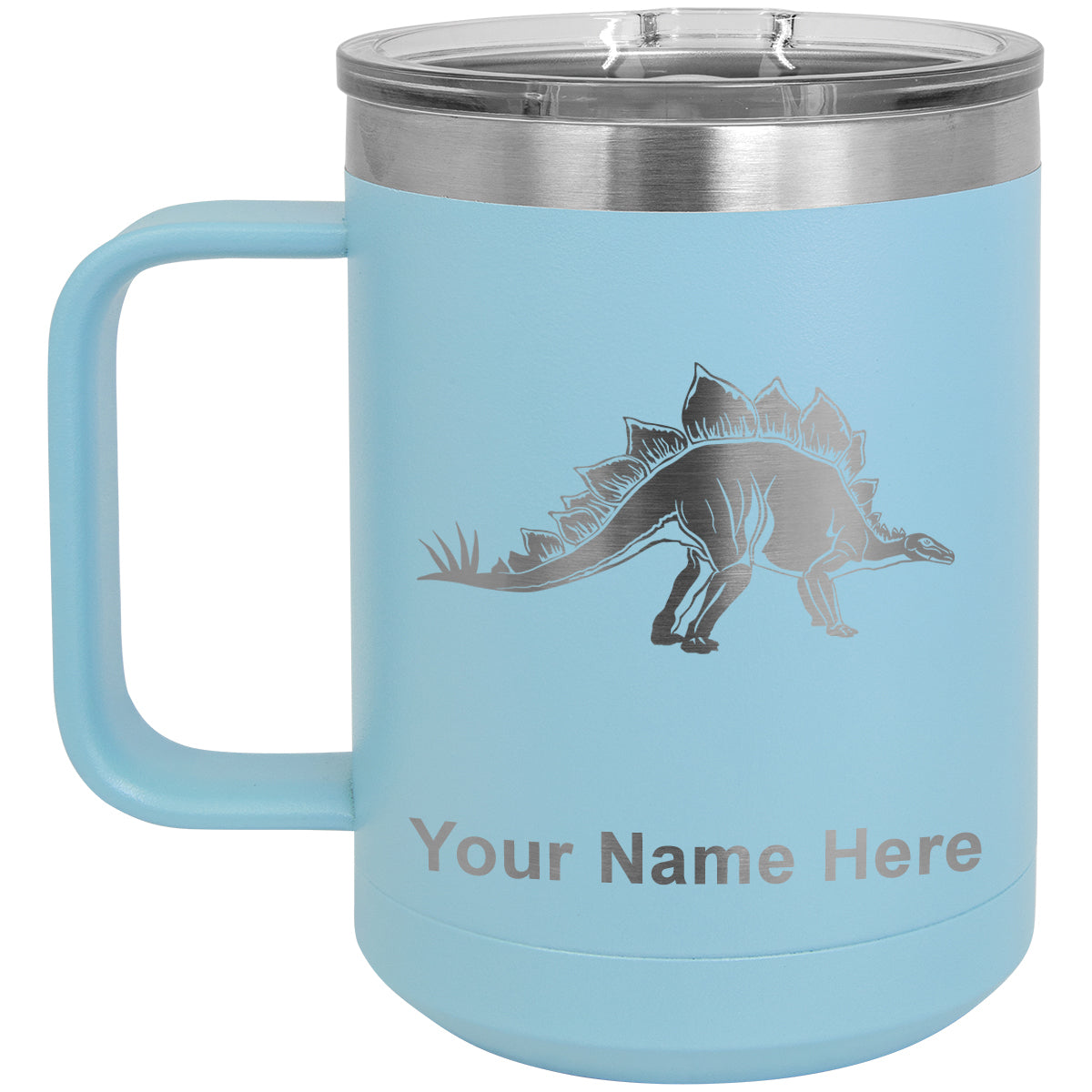 15oz Vacuum Insulated Coffee Mug, Stegosaurus Dinosaur, Personalized Engraving Included