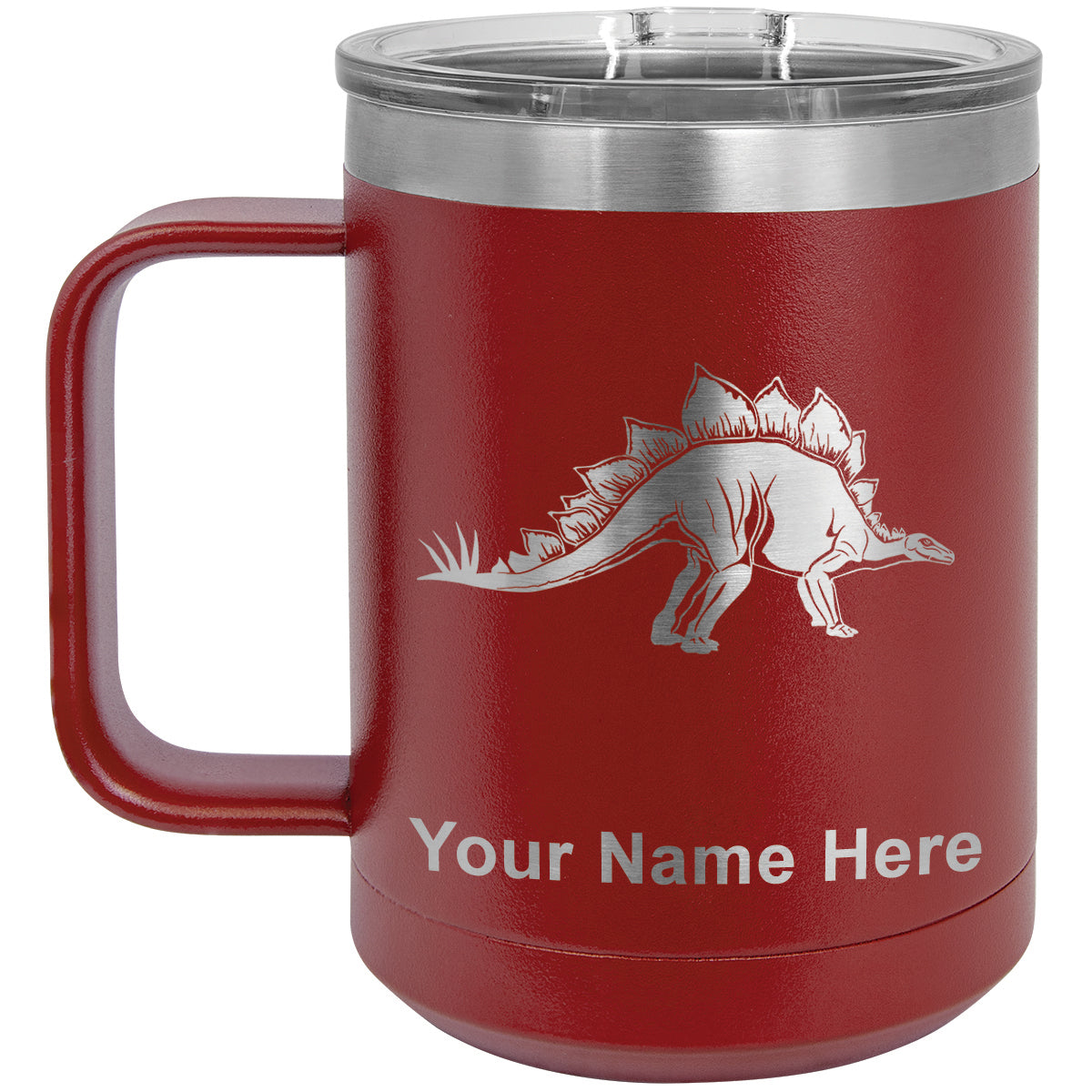 15oz Vacuum Insulated Coffee Mug, Stegosaurus Dinosaur, Personalized Engraving Included