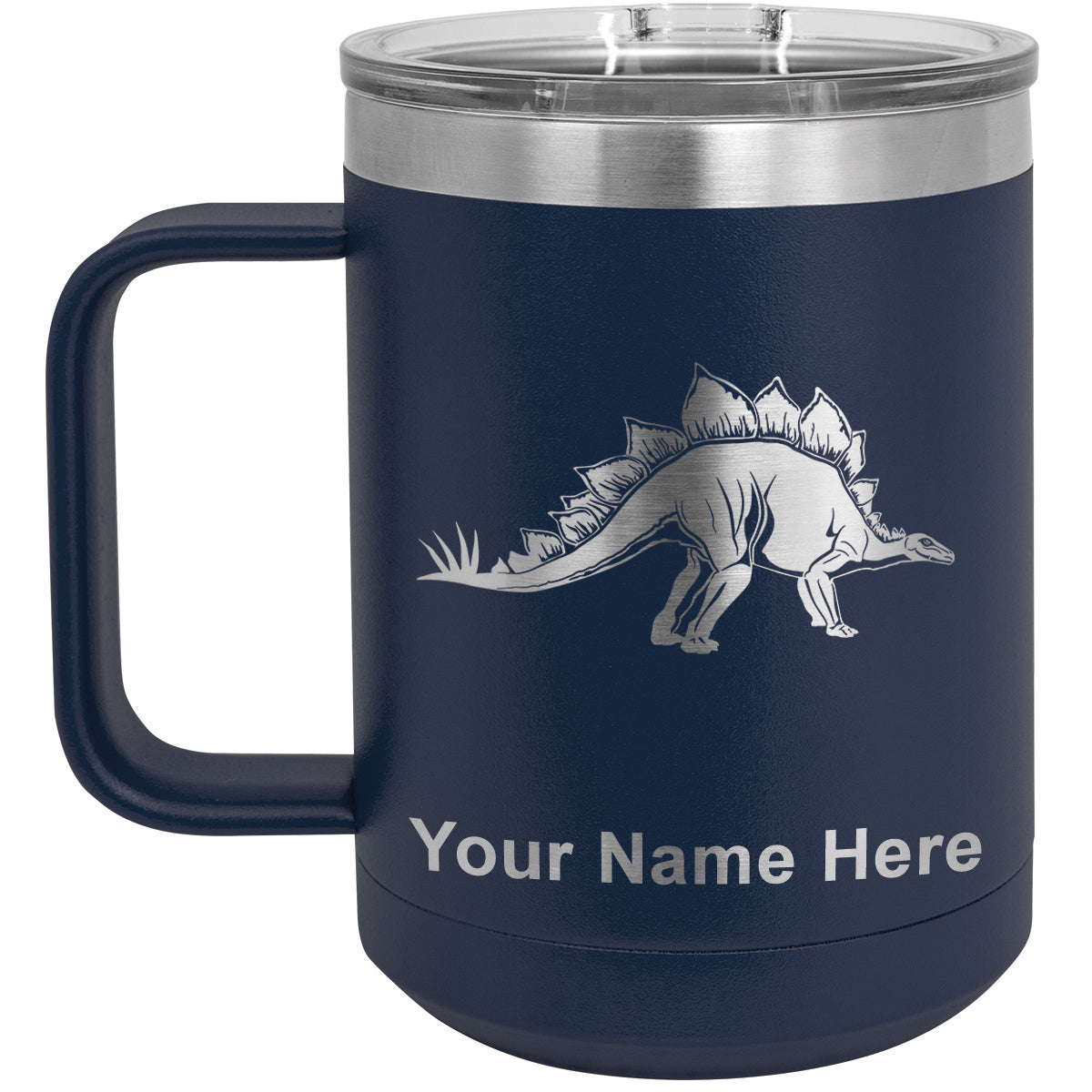 15oz Vacuum Insulated Coffee Mug, Stegosaurus Dinosaur, Personalized Engraving Included