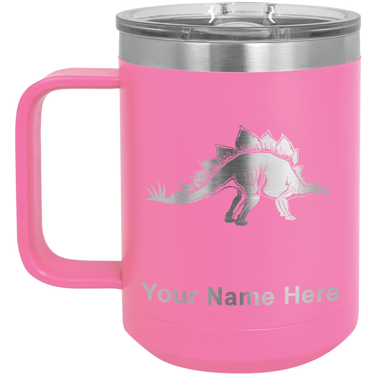 15oz Vacuum Insulated Coffee Mug, Stegosaurus Dinosaur, Personalized Engraving Included