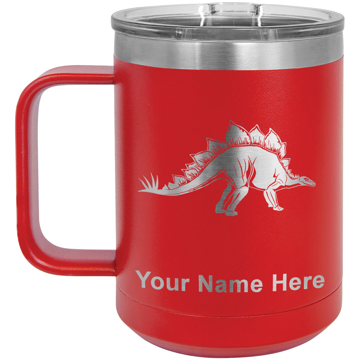 15oz Vacuum Insulated Coffee Mug, Stegosaurus Dinosaur, Personalized Engraving Included
