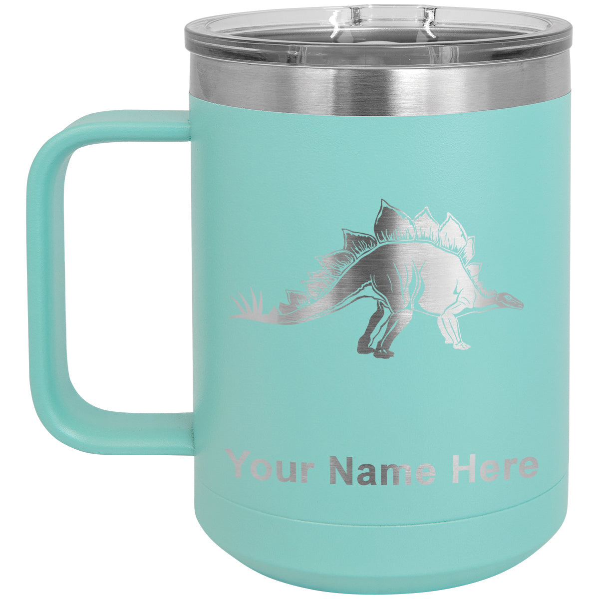 15oz Vacuum Insulated Coffee Mug, Stegosaurus Dinosaur, Personalized Engraving Included