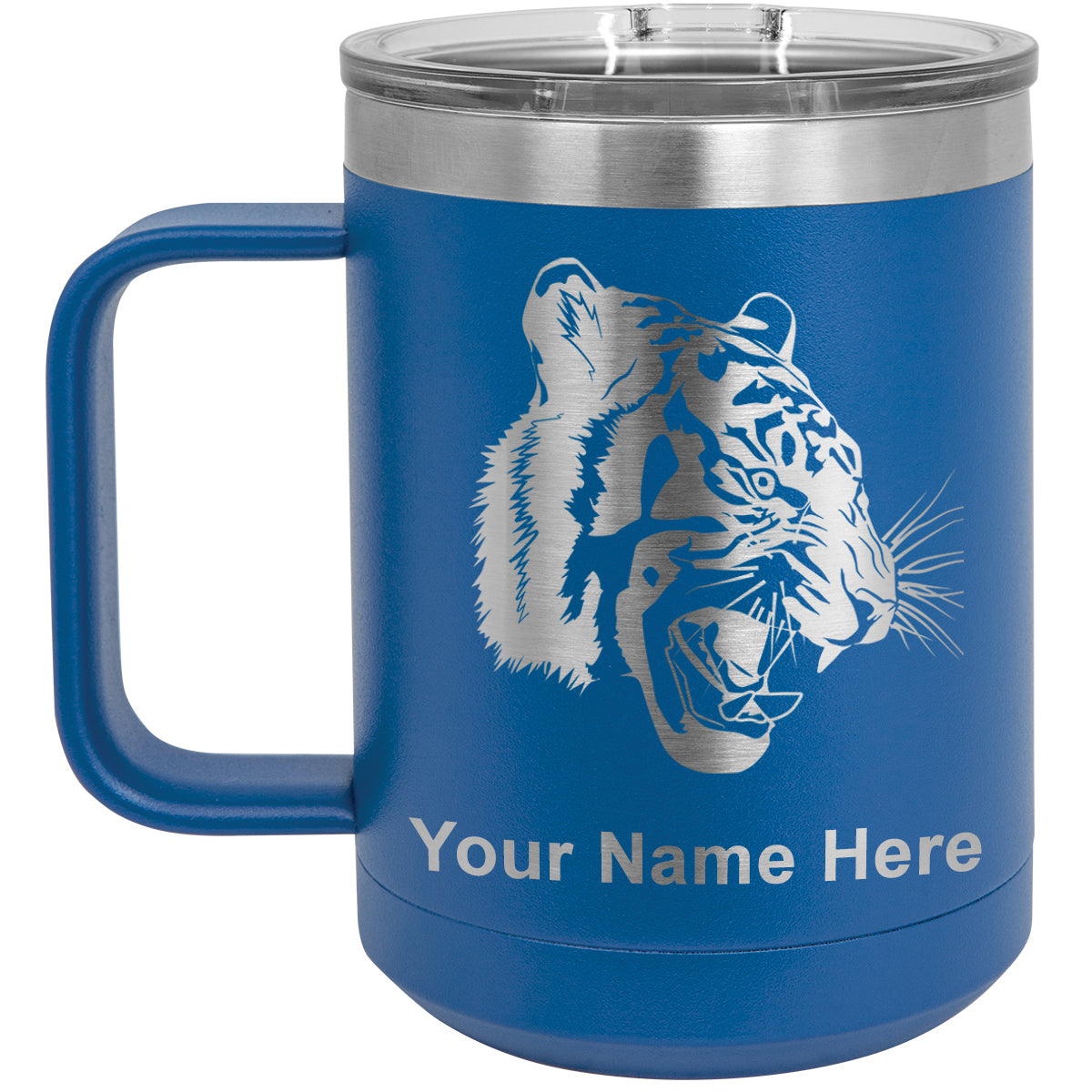 15oz Vacuum Insulated Coffee Mug, Tiger Head, Personalized Engraving Included