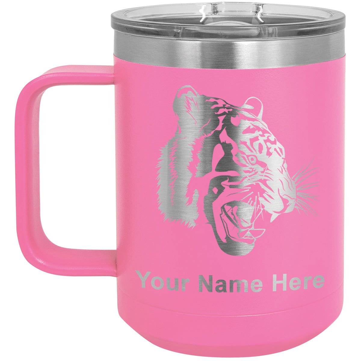 15oz Vacuum Insulated Coffee Mug, Tiger Head, Personalized Engraving Included