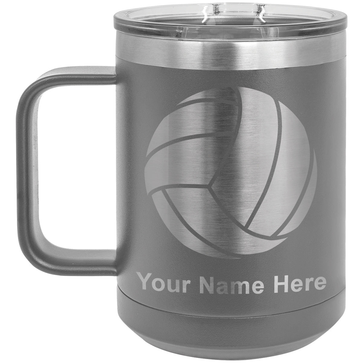 15oz Vacuum Insulated Coffee Mug, Volleyball Ball, Personalized Engraving Included