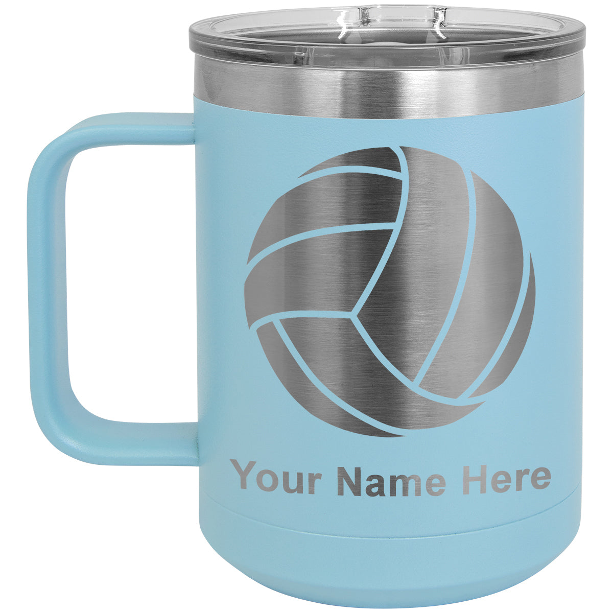 15oz Vacuum Insulated Coffee Mug, Volleyball Ball, Personalized Engraving Included