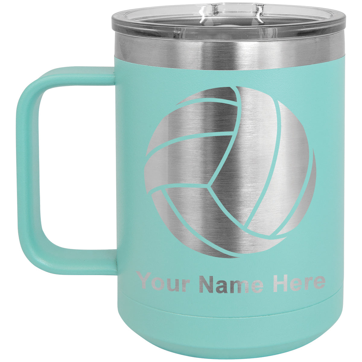 15oz Vacuum Insulated Coffee Mug, Volleyball Ball, Personalized Engraving Included