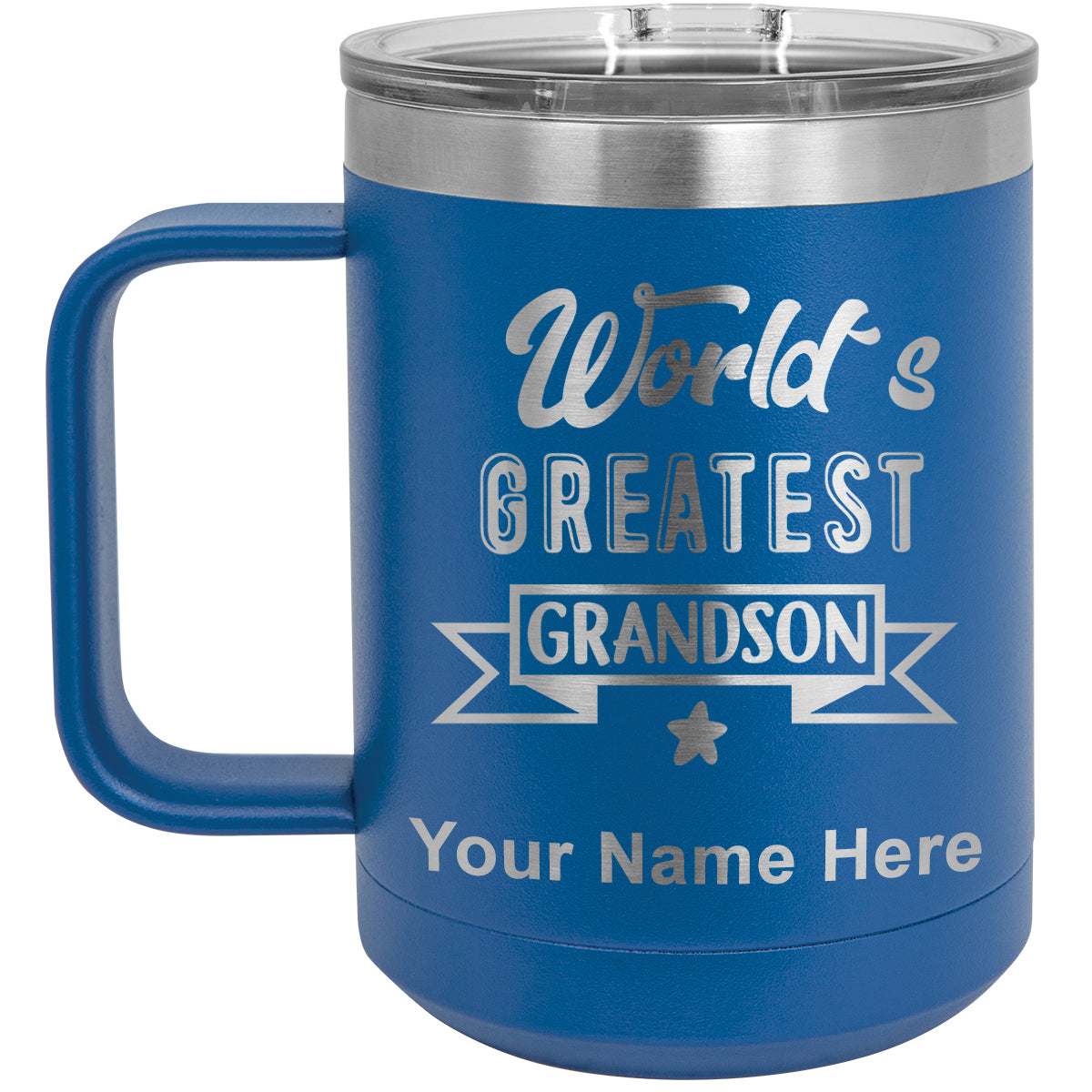 15oz Vacuum Insulated Coffee Mug, World's Greatest Grandson, Personalized Engraving Included