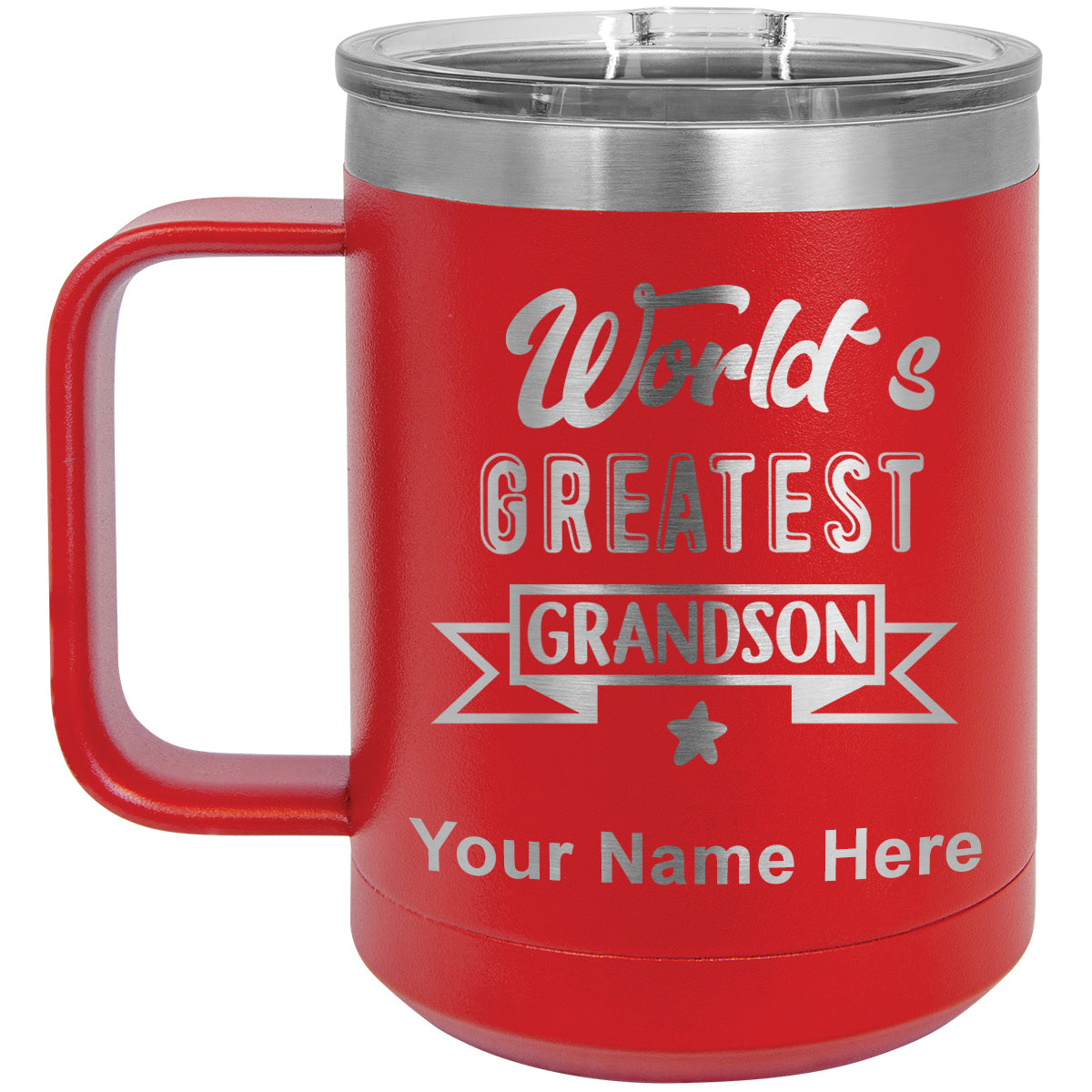 15oz Vacuum Insulated Coffee Mug, World's Greatest Grandson, Personalized Engraving Included