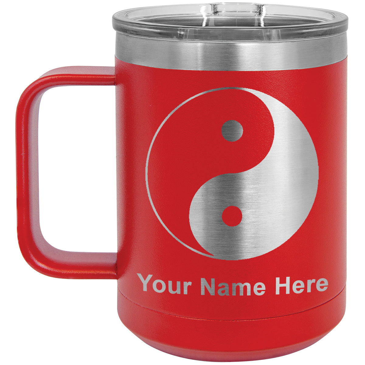 15oz Vacuum Insulated Coffee Mug, Yin Yang, Personalized Engraving Included