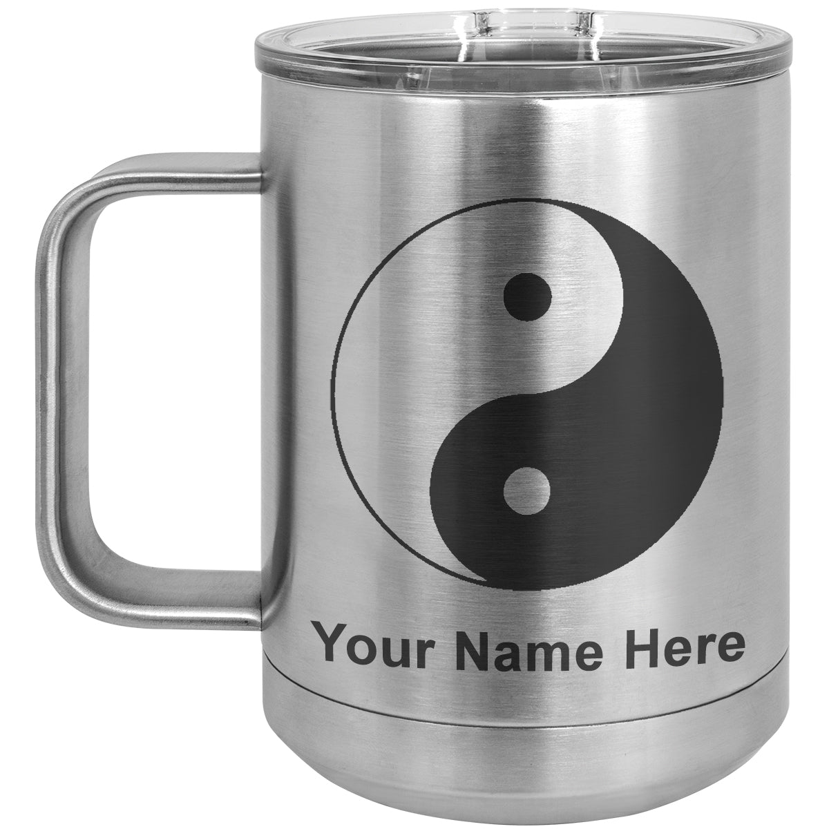 15oz Vacuum Insulated Coffee Mug, Yin Yang, Personalized Engraving Included