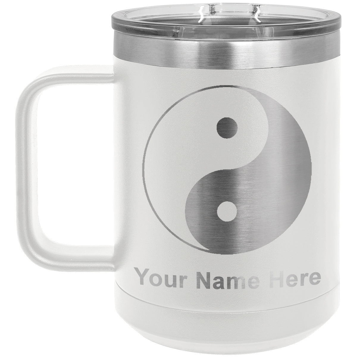 15oz Vacuum Insulated Coffee Mug, Yin Yang, Personalized Engraving Included