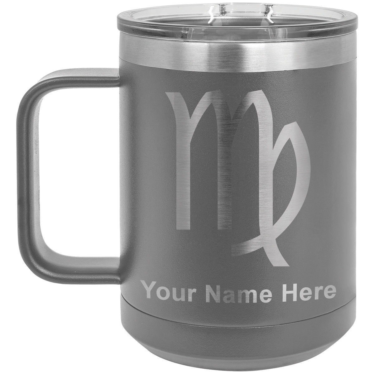 15oz Vacuum Insulated Coffee Mug, Zodiac Sign Virgo, Personalized Engraving Included