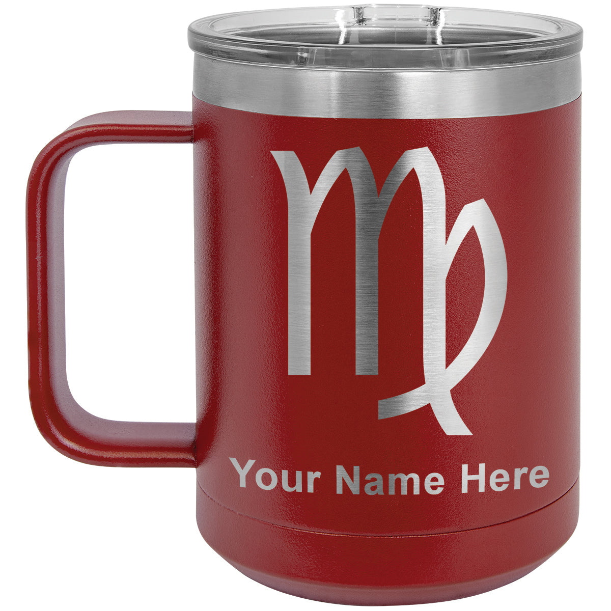 15oz Vacuum Insulated Coffee Mug, Zodiac Sign Virgo, Personalized Engraving Included