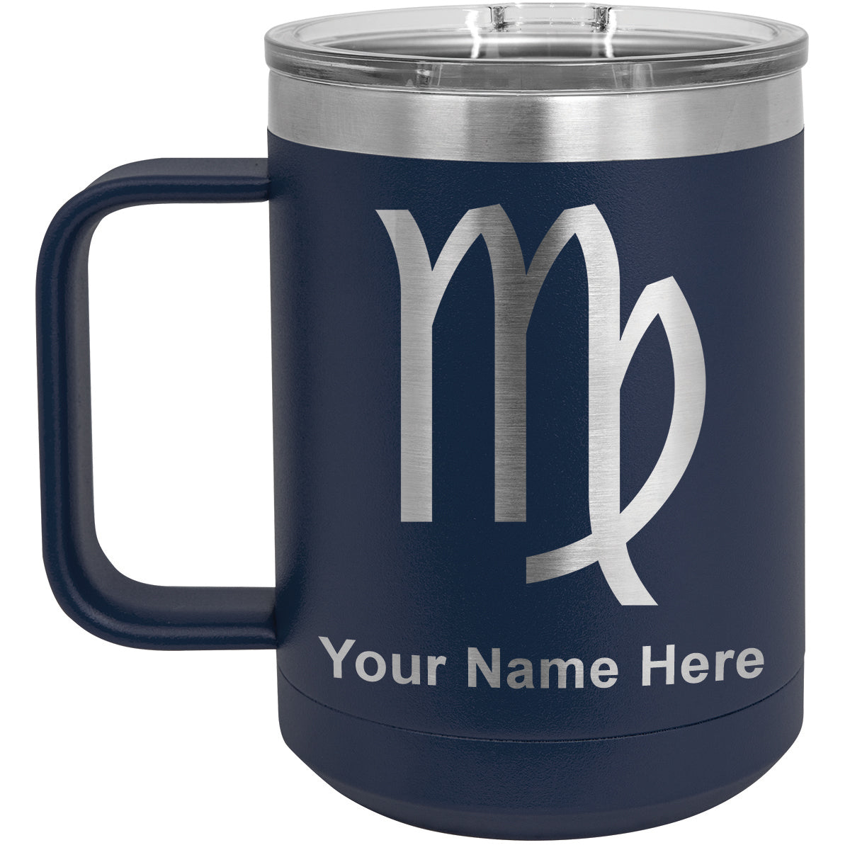 15oz Vacuum Insulated Coffee Mug, Zodiac Sign Virgo, Personalized Engraving Included