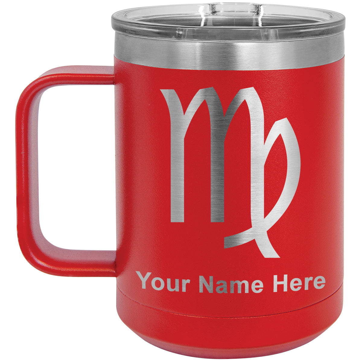 15oz Vacuum Insulated Coffee Mug, Zodiac Sign Virgo, Personalized Engraving Included