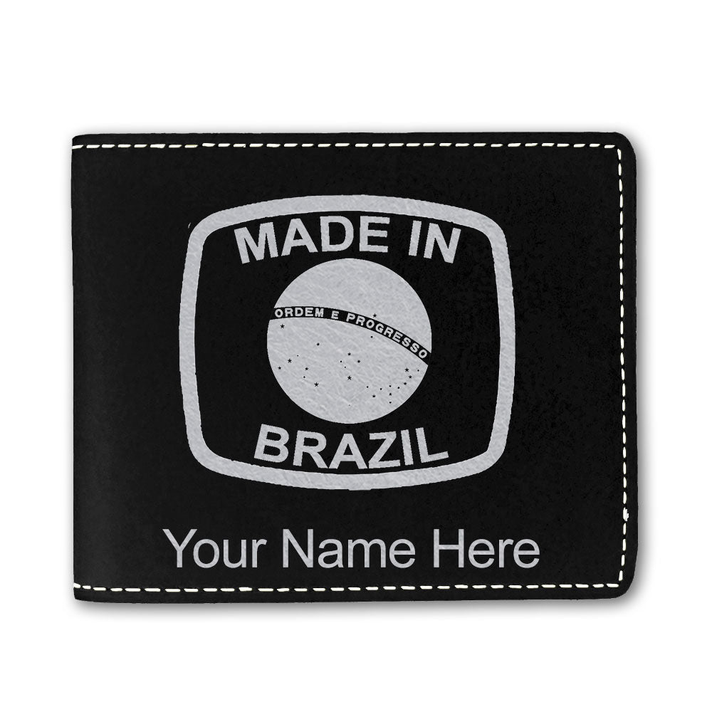 Faux Leather Bi-Fold Wallet, Made in Brazil, Personalized Engraving Included