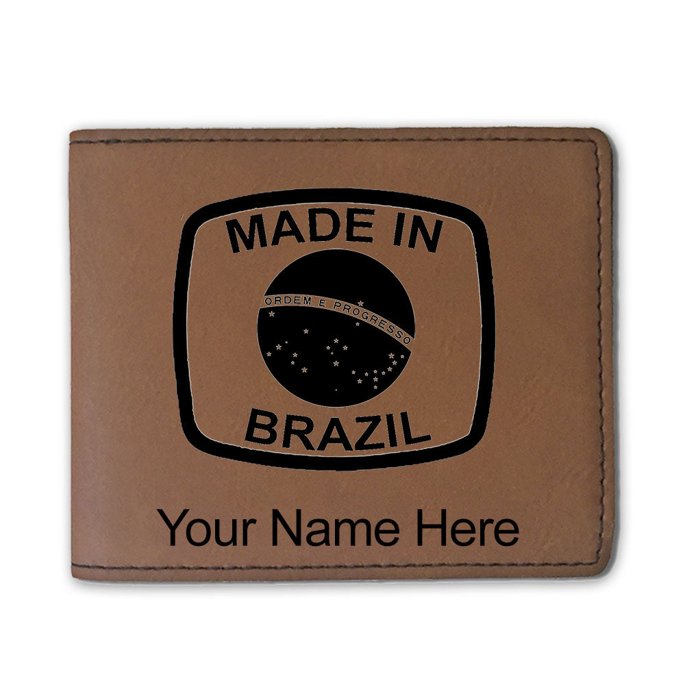 Faux Leather Bi-Fold Wallet, Made in Brazil, Personalized Engraving Included