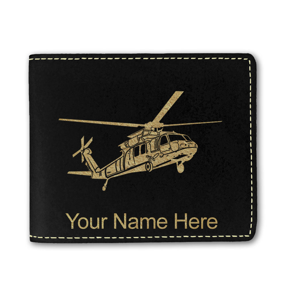 Faux Leather Bi-Fold Wallet, Military Helicopter 1, Personalized Engraving Included