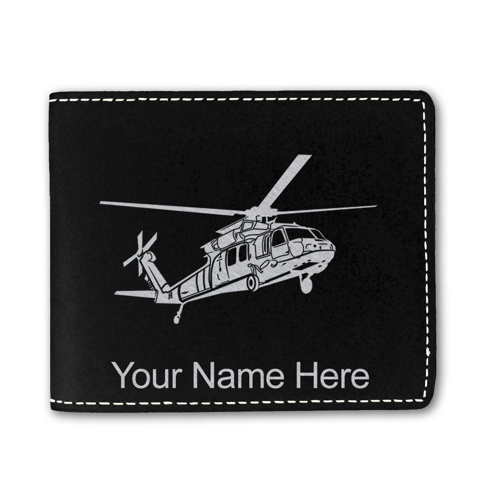 Faux Leather Bi-Fold Wallet, Military Helicopter 1, Personalized Engraving Included