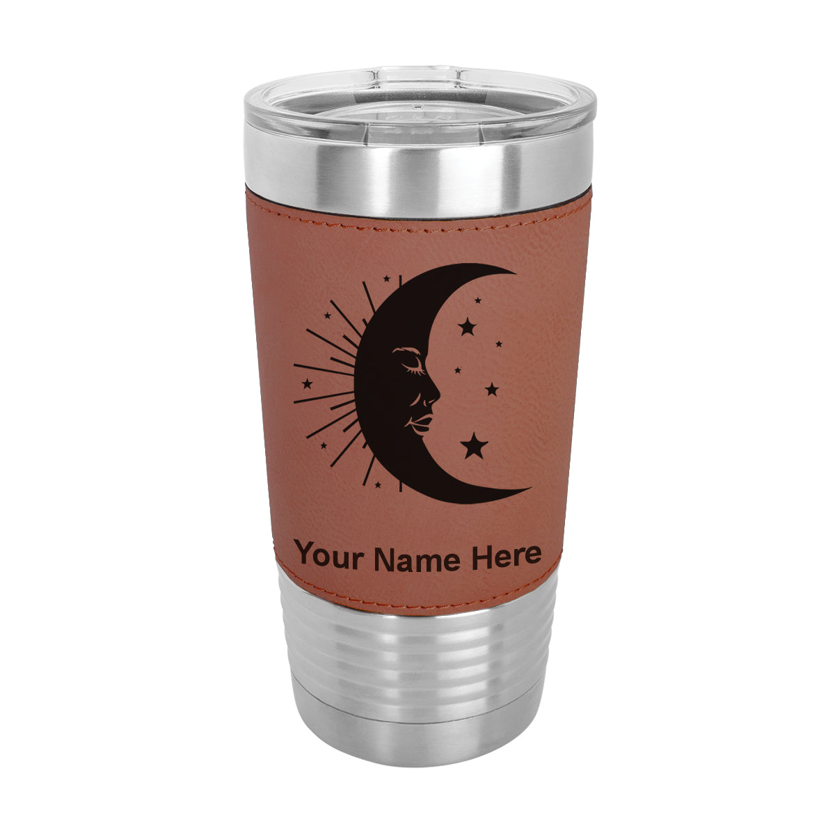 20oz Faux Leather Tumbler Mug, Moon, Personalized Engraving Included - LaserGram Custom Engraved Gifts