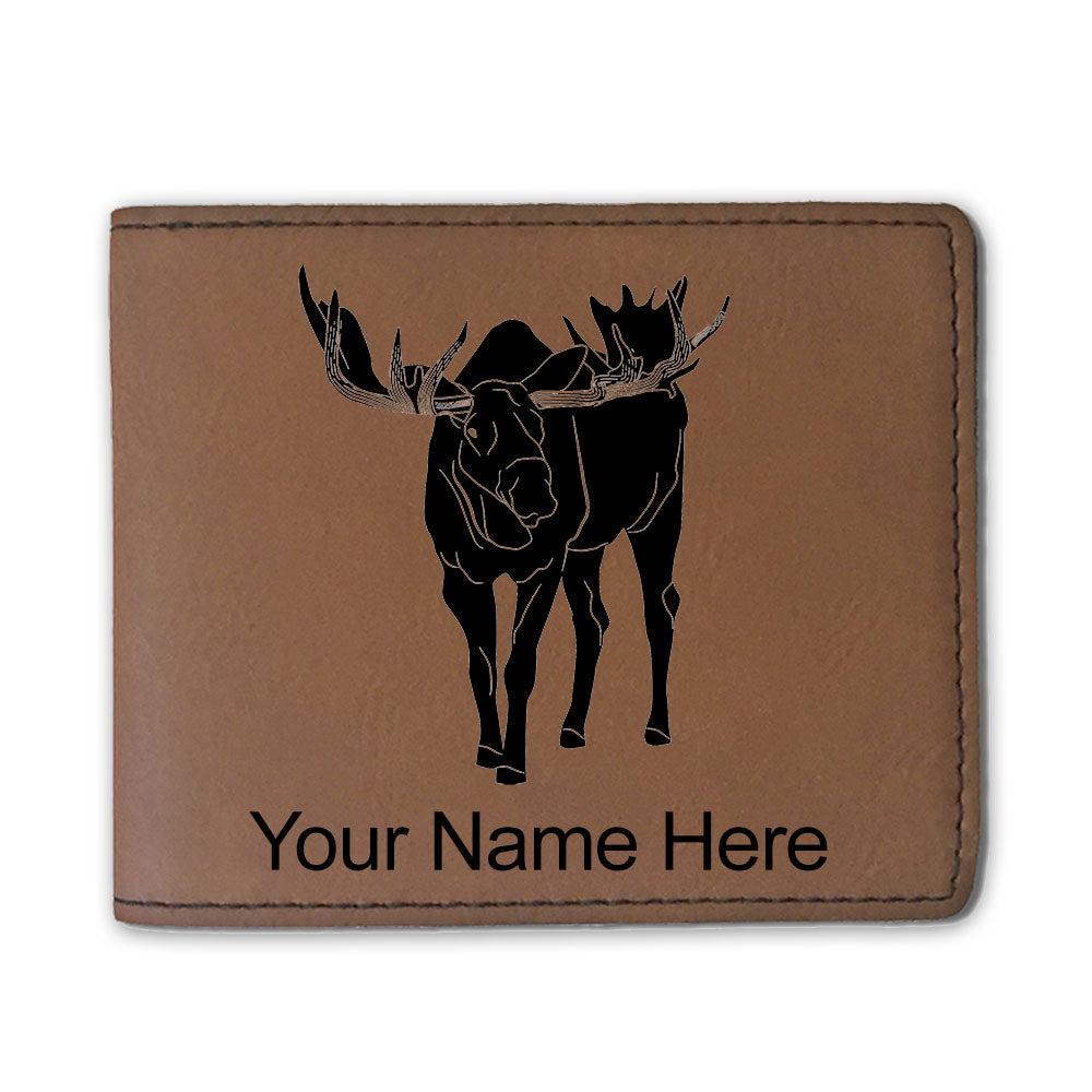 Faux Leather Bi-Fold Wallet, Moose, Personalized Engraving Included