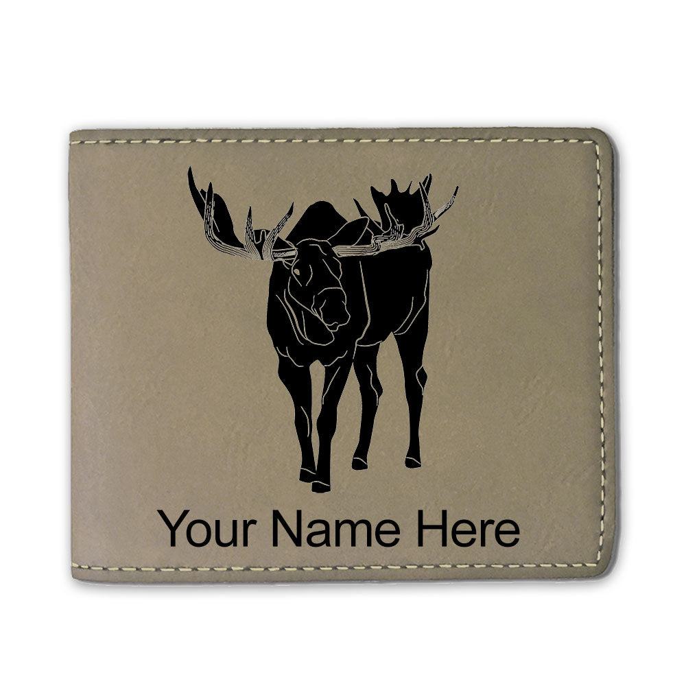 Faux Leather Bi-Fold Wallet, Moose, Personalized Engraving Included