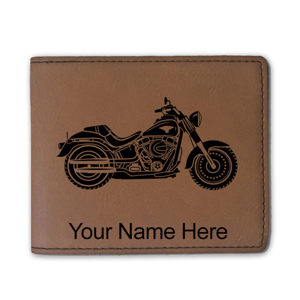 Faux Leather Bi-Fold Wallet, Motorcycle, Personalized Engraving Included