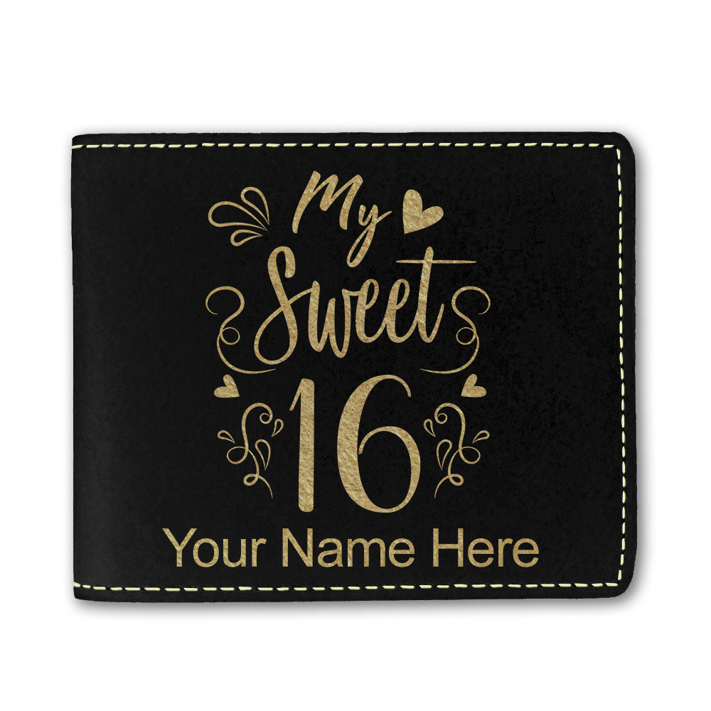 Faux Leather Bi-Fold Wallet, My Sweet 16, Personalized Engraving Included