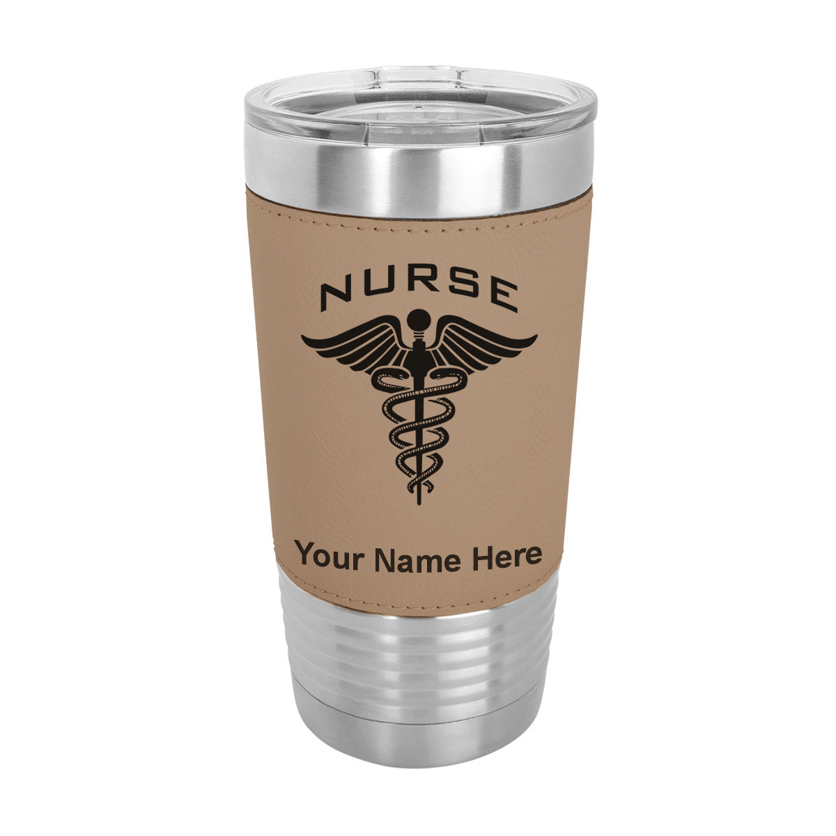20oz Faux Leather Tumbler Mug, Nurse, Personalized Engraving Included - LaserGram Custom Engraved Gifts