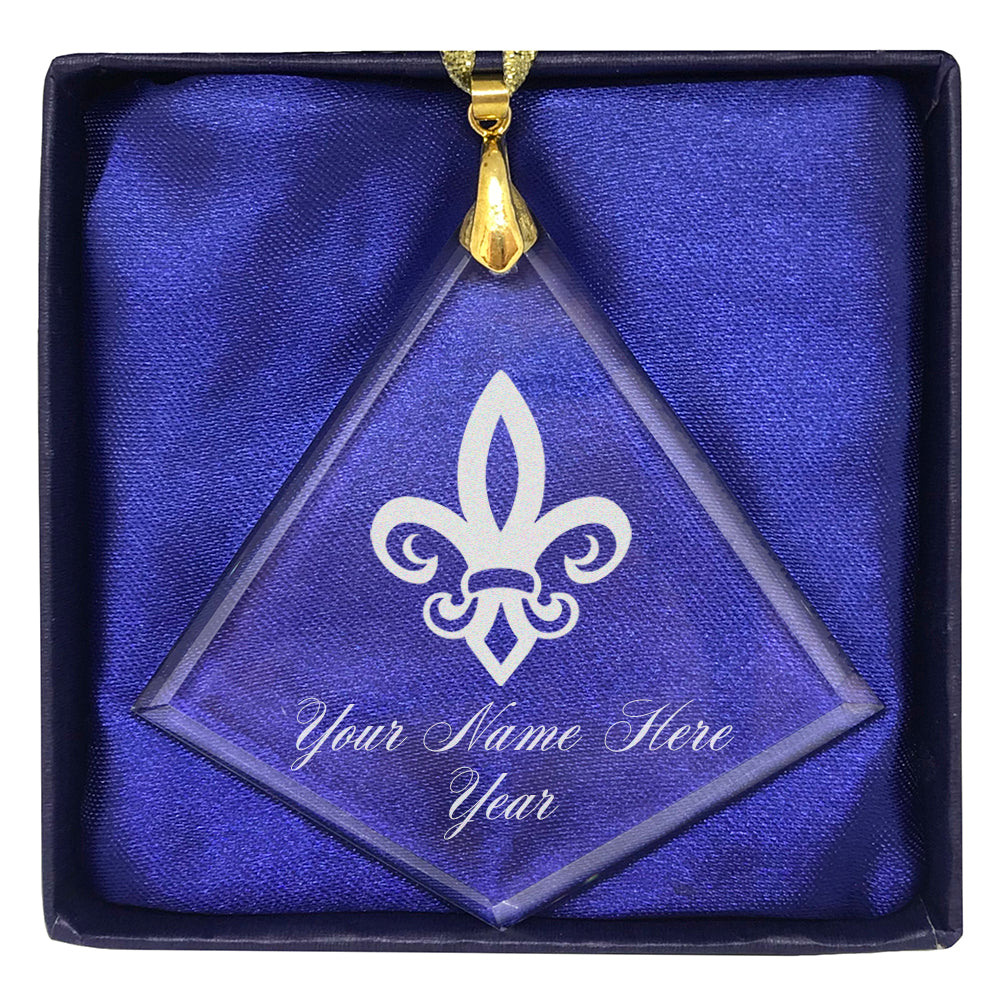 LaserGram Christmas Ornament, Fleur de Lis, Personalized Engraving Included (Diamond Shape)
