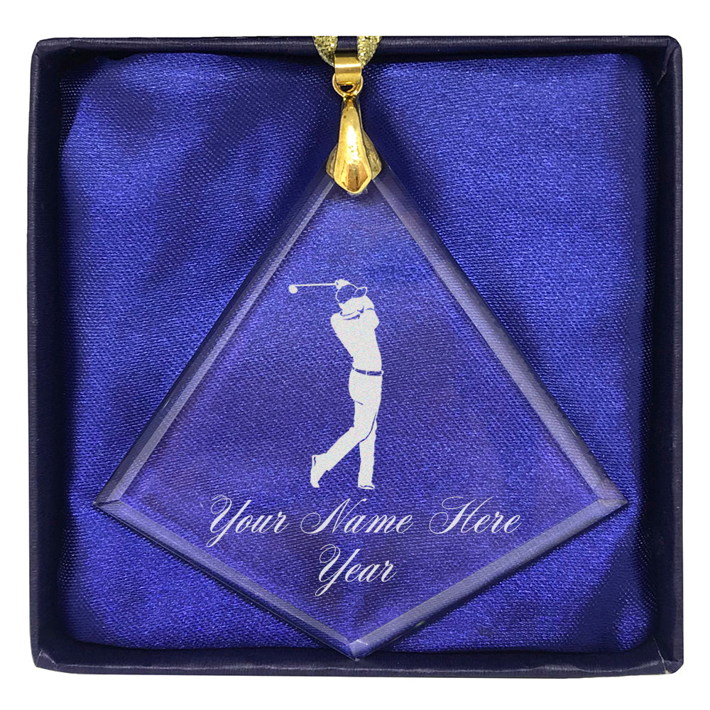 LaserGram Christmas Ornament, Golfer Golfing, Personalized Engraving Included (Diamond Shape)