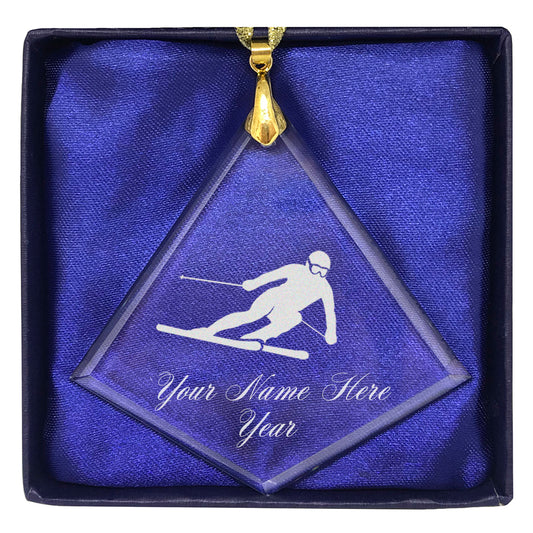 LaserGram Christmas Ornament, Skier Downhill, Personalized Engraving Included (Diamond Shape)