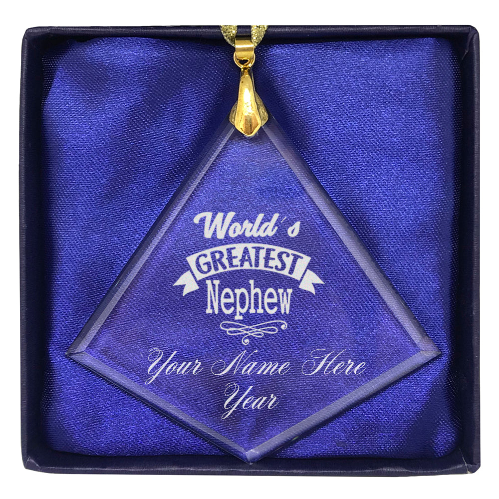 LaserGram Christmas Ornament, World's Greatest Nephew, Personalized Engraving Included (Diamond Shape)