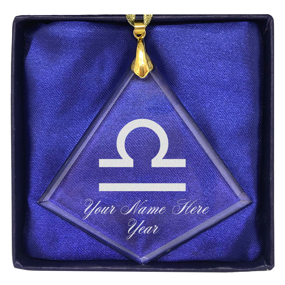 LaserGram Christmas Ornament, Zodiac Sign Libra, Personalized Engraving Included (Diamond Shape)