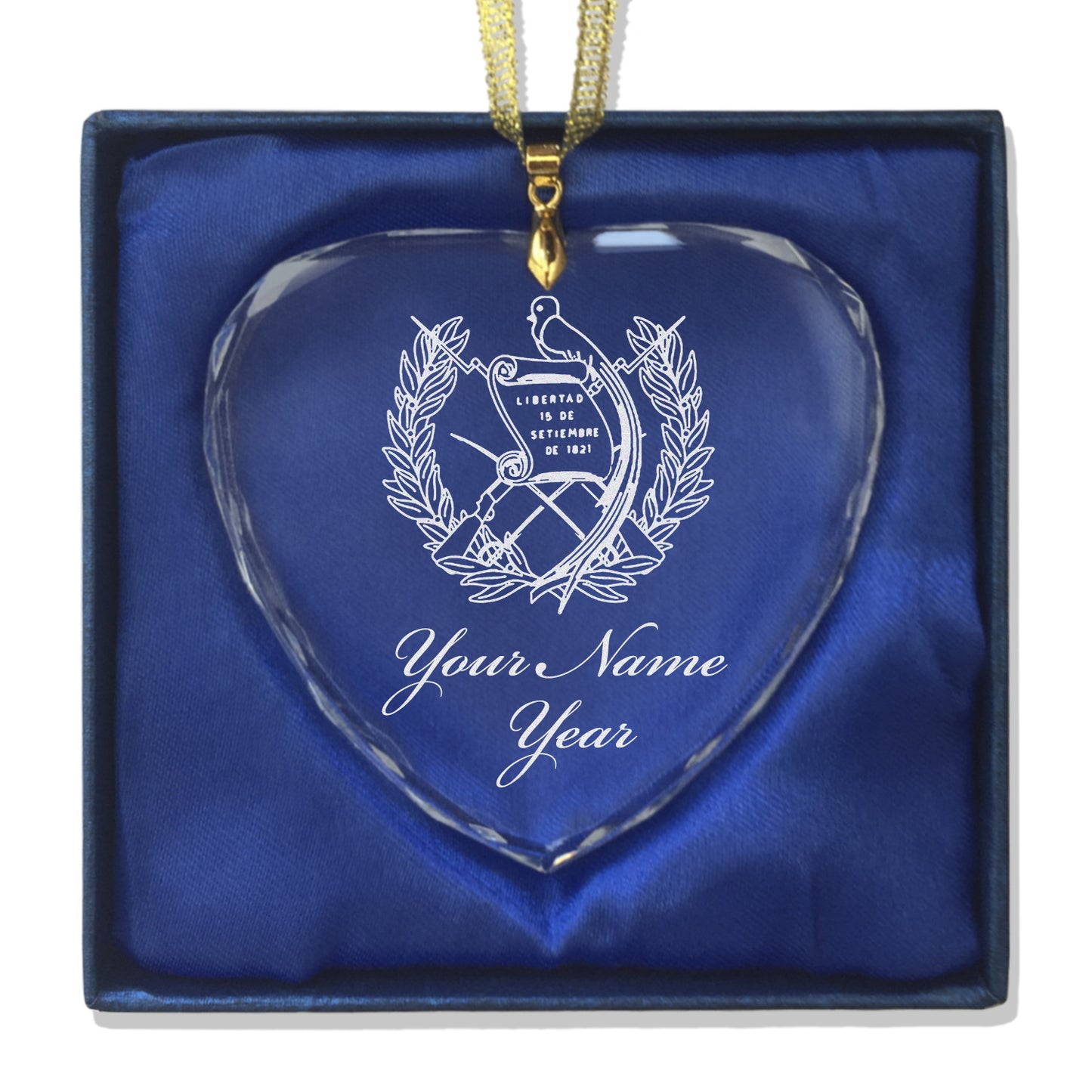 LaserGram Christmas Ornament, Flag of Guatemala, Personalized Engraving Included (Heart Shape)