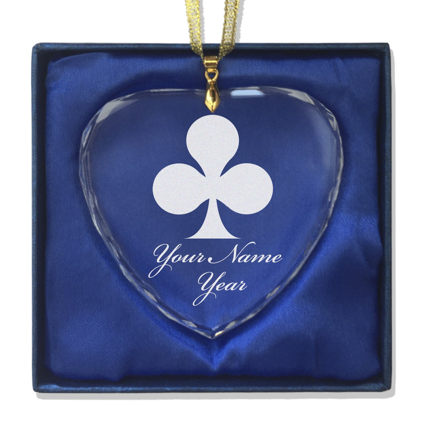 LaserGram Christmas Ornament, Poker Clubs, Personalized Engraving Included (Heart Shape)