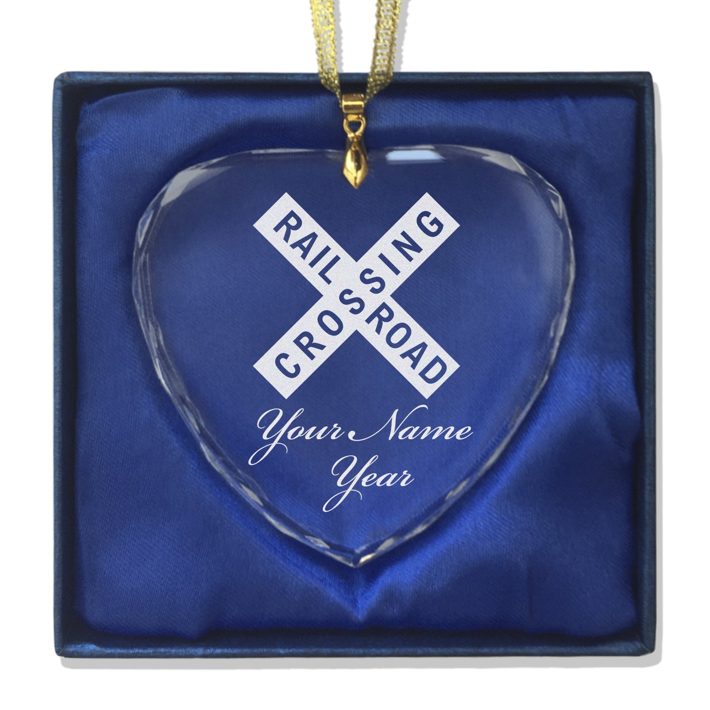 LaserGram Christmas Ornament, Railroad Crossing Sign 1, Personalized Engraving Included (Heart Shape)