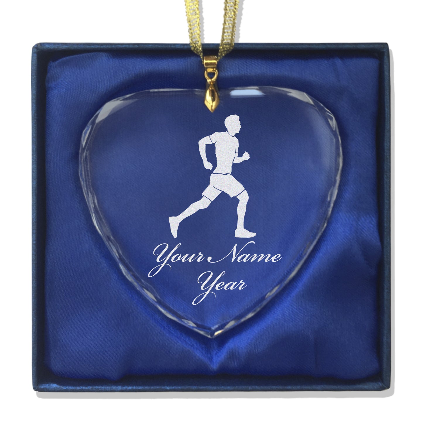 LaserGram Christmas Ornament, Running Man, Personalized Engraving Included (Heart Shape)