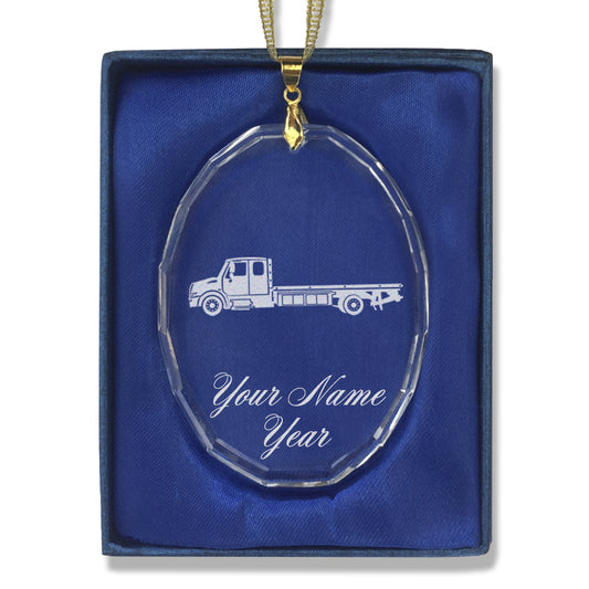 LaserGram Christmas Ornament, Flat Bed Tow Truck, Personalized Engraving Included (Oval Shape)
