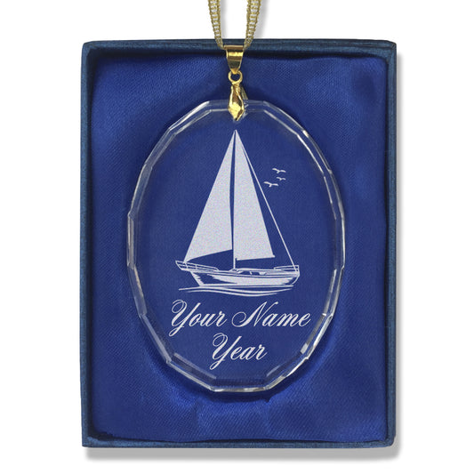 LaserGram Christmas Ornament, Sailboat, Personalized Engraving Included (Oval Shape)